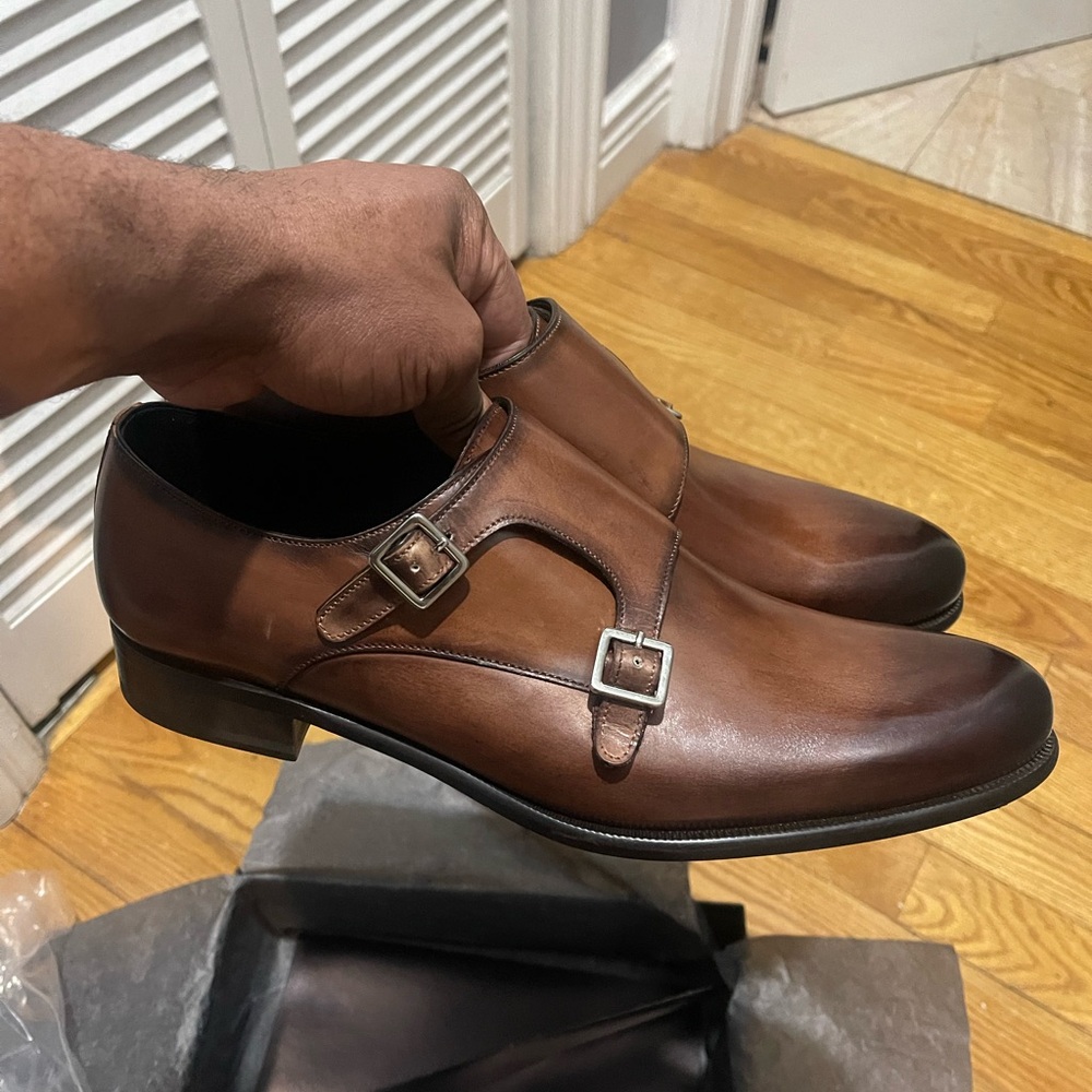 Brand New Paul Evans Elegant Double Monk Strap Shoes Brown Sz 9.5